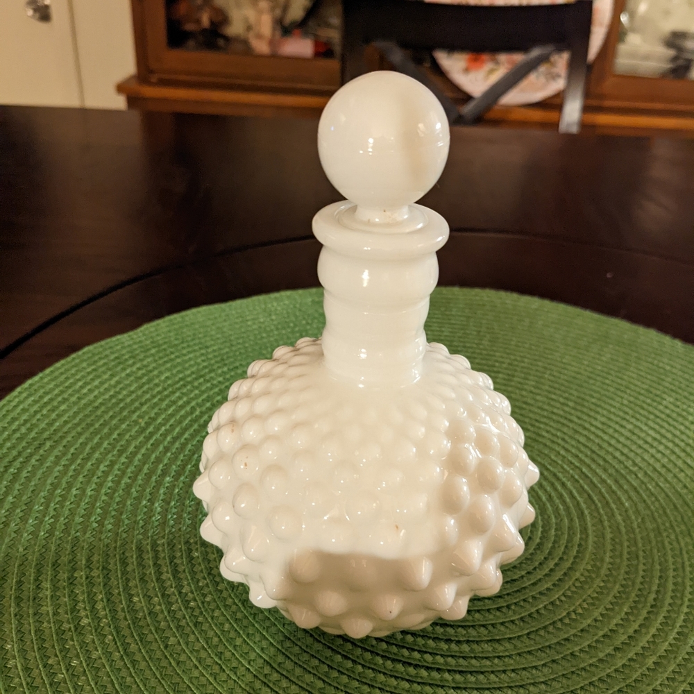 Fenton hobnail milk glass perfume bottle